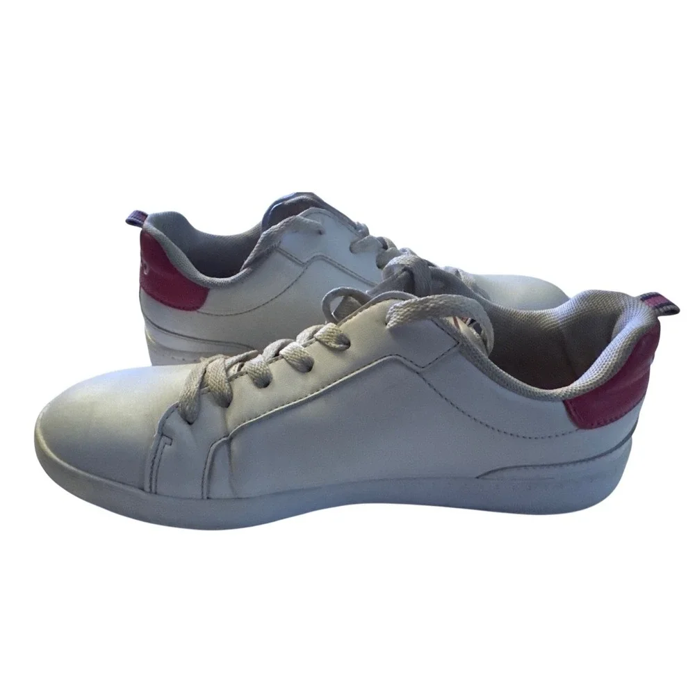 Polo Ralph Lauren White Leather Sneakers Teddy‎ Bear Girls Size 5.5 Pink Accent